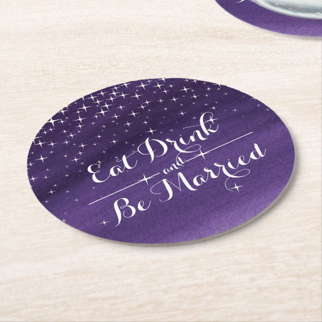 Dessous-de-verre Rond En Papier Mariage aquarelle étoile de papier de nuit (Incliné)
