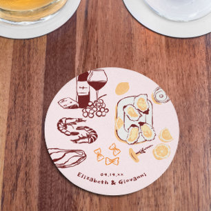 Dessous-de-verre Rond En Papier Mariage   Art Doodle Rétro Fantaisiste 