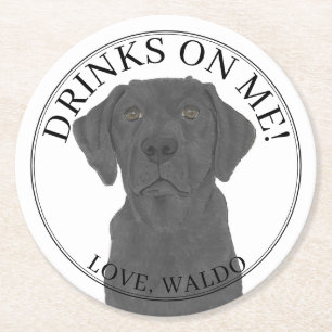 Dessous-de-verre Rond En Papier Mariage Black Labrador personnalisé