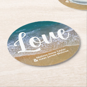 Dessous-de-verre Rond En Papier Mariage Blue Sea Beach