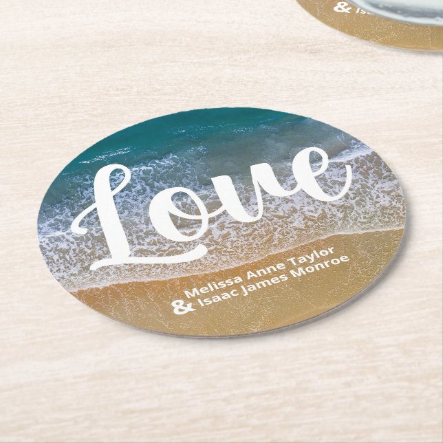 Dessous-de-verre Rond En Papier Mariage Blue Sea Beach (Incliné)