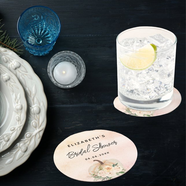 Dessous-de-verre Rond En Papier Mariage champêtre citrouille crème rose doré (Créateur téléchargé)
