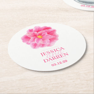 Dessous-de-verre Rond En Papier Mariage couleur d'aquarelle Camellia rose dessous