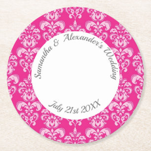 Dessous-de-verre Rond En Papier Mariage damassé rose chaud