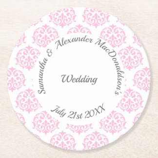 Dessous-de-verre Rond En Papier Mariage damassé rose pastel