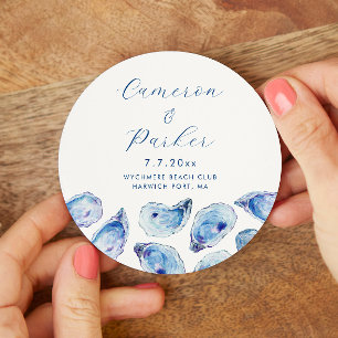 Dessous-de-verre Rond En Papier Mariage d'aquarelle bleu huître