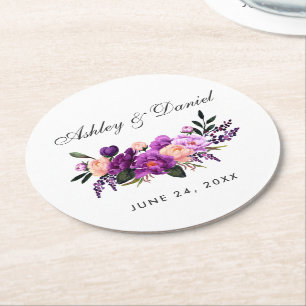 Dessous-de-verre Rond En Papier Mariage d'aquarelle violet ultra violet