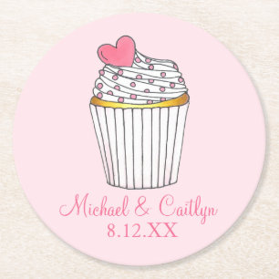 Dessous-de-verre Rond En Papier Mariage de Baby shower nuptiale Cupcake Coeur rose