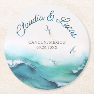 Dessous-de-verre Rond En Papier Mariage de Beach Ocean Waves