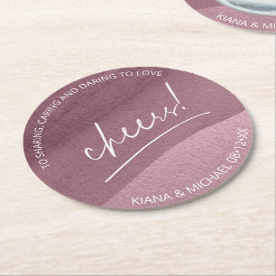 Dessous-de-verre Rond En Papier Mariage de calligraphie Cheers Mauve ID771