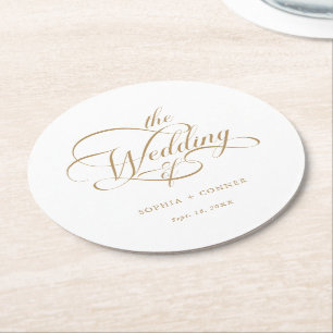 Dessous-de-verre Rond En Papier Mariage de calligraphie Gold Classy