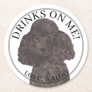 Dessous-de-verre Rond En Papier Mariage de chien de caniche noir personnalisé