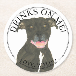 Dessous-de-verre Rond En Papier Mariage de chien Pitbull noir personnalisé
