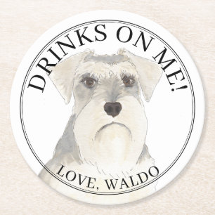 Dessous-de-verre Rond En Papier Mariage de chien Schnauzer blanc gris personnalisé