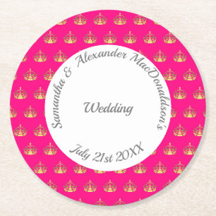 Dessous-de-verre Rond En Papier Mariage de couronne rose et or clair