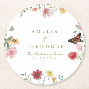 Dessous-de-verre Rond En Papier Mariage de Jardin de Fleurs Sauvages