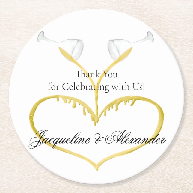 Dessous-de-verre Rond En Papier Mariage de Lunettes de Champagne Dessous de verre  (Devant)