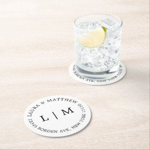 Dessous-de-verre Rond En Papier Mariage de monogramme blanc
