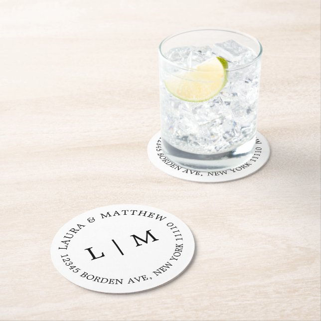 Dessous-de-verre Rond En Papier Mariage de monogramme blanc (En situation)