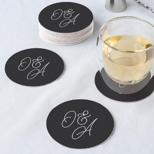 Dessous-de-verre Rond En Papier Mariage de monogramme noir et blanc surdimensionné