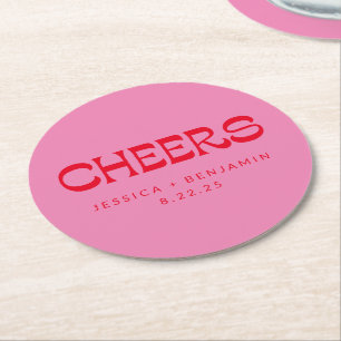 Dessous-de-verre Rond En Papier Mariage de noms de typographie rouge rose Super