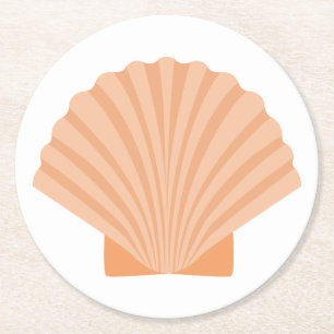 Dessous-de-verre Rond En Papier Mariage de plage à thème nautique Orange Coquillag