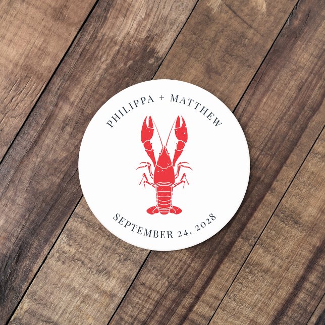 Dessous-de-verre Rond En Papier Mariage de plage de homard côtier (Lobster boil Wedding Keepsake Coaster)