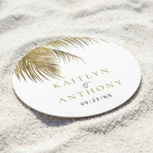 Dessous-de-verre Rond En Papier Mariage de plage élégant sous les palmiers tropica