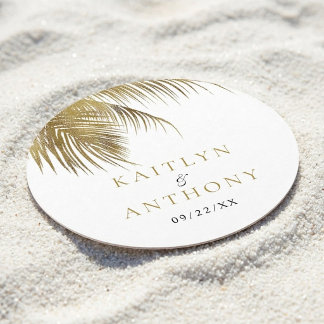 Dessous-de-verre Rond En Papier Mariage de plage élégant sous les palmiers tropica