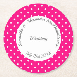 Dessous-de-verre Rond En Papier Mariage de polkadot rose et blanc
