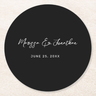 Dessous-de-verre Rond En Papier Mariage de script moderne noir blanc main lettres