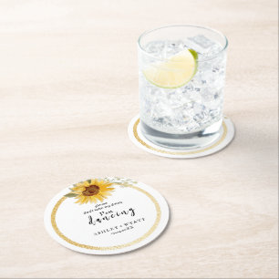 Dessous-de-verre Rond En Papier Mariage de tournesol jaune moderne