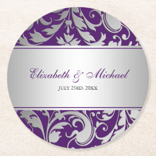 Dessous-de-verre Rond En Papier Mariage des torsades pourpres et argentées