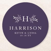 Mariage d'hiver rustique monogramme prune violet d