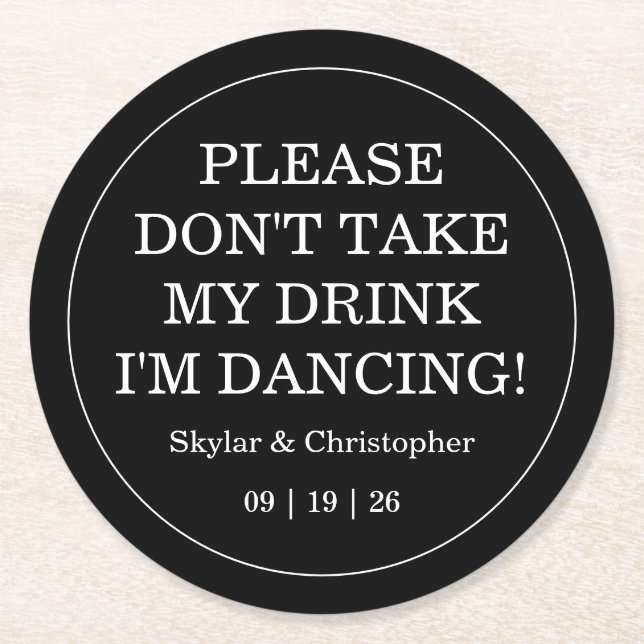 Dessous-de-verre Rond En Papier Mariage Élégant Blanc & Blanc (Devant)