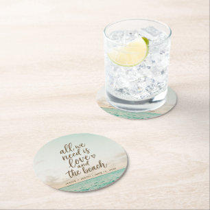 Dessous-de-verre Rond En Papier Mariage élégant sur la plage Amour & la Plage