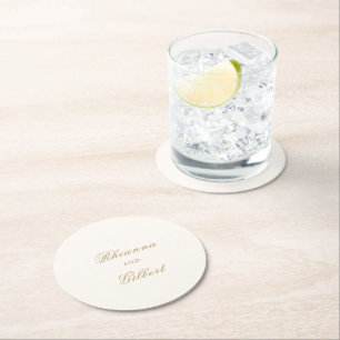 Dessous-de-verre Rond En Papier Mariage Éternel Ivoire et Or Classique