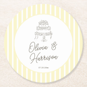 Dessous-de-verre Rond En Papier Mariage fantaisiste aux rayures jaunes douces