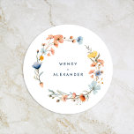 Dessous-de-verre Rond En Papier Mariage floral élégant<br><div class="desc">Voici notre audacieux Mariage de papier rond design floral élégant, une célébration moderne de l'art de la nature, avec des arrangements floraux colorés d'aquarelle dans de jolies teintes de rose roux, bleu marine et poussiéreux, pêche, et jaune avec une douce végétation eucalyptus magnifiquement mis contre une toile blanche immaculée avec...</div>