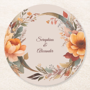 Dessous-de-verre Rond En Papier Mariage Floral Rustique Aquarelle d'Automne