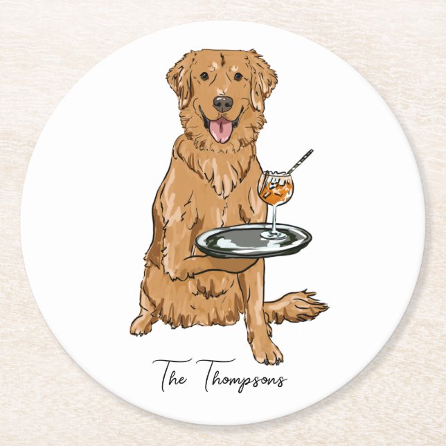 Dessous-de-verre Rond En Papier Mariage Golden Retriever (Devant)