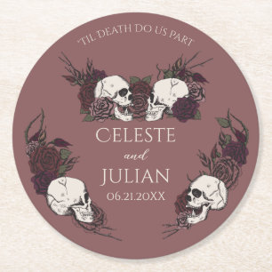 Dessous-de-verre Rond En Papier Mariage gothique Fleur Mauve foncé Rose jusqu'à la