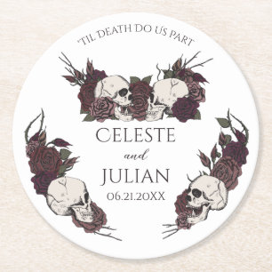Dessous-de-verre Rond En Papier Mariage gothique floral blanc jusqu'à la mort