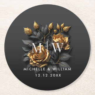 Dessous-de-verre Rond En Papier Mariage gothique Rose d'or noir