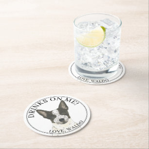 Dessous-de-verre Rond En Papier Mariage Heeler pour chien de garde noir et blanc