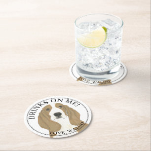 Dessous-de-verre Rond En Papier Mariage Hound Basset personnalisé