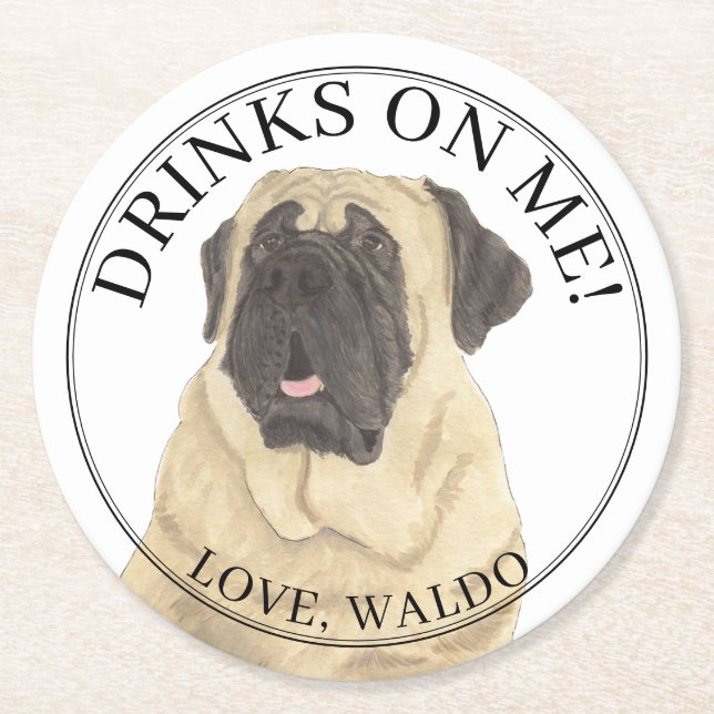 Dessous-de-verre Rond En Papier Mariage Mastiff Dog personnalisé (Devant)