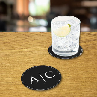 Dessous-de-verre Rond En Papier Mariage minimaliste de monogramme noir