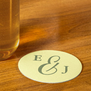 Dessous-de-verre Rond En Papier Mariage Minimaliste Jaune Beurre et Sauge