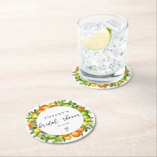 Dessous-de-verre Rond En Papier Mariage Moderne Citron Orange d'Été Citrus